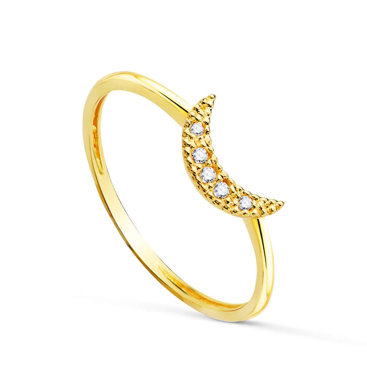 Anillo Mujer 9 x 5 mm Oro Amarillo 18 Quilates Luna Circonitas